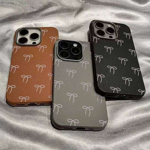 Vintage Simple Cute Bowknot Compatible for IPhone 11 13 12 Pro XR X 16 15 14 Plus XS Max Leather Texture Case
