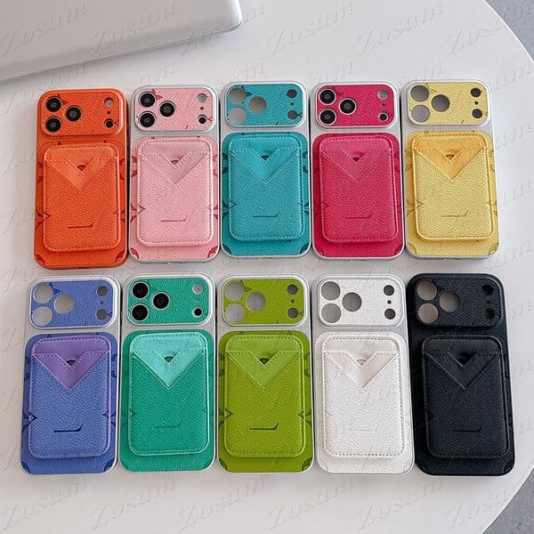 Brand Designer Magsafe Phone Case for Apple iPhone 17 Pro Max 16 15 Plus Air 14 13 13pro Leather Lychee Detachable Card Pocket Emboss Flower Letter Shockproof Cover
