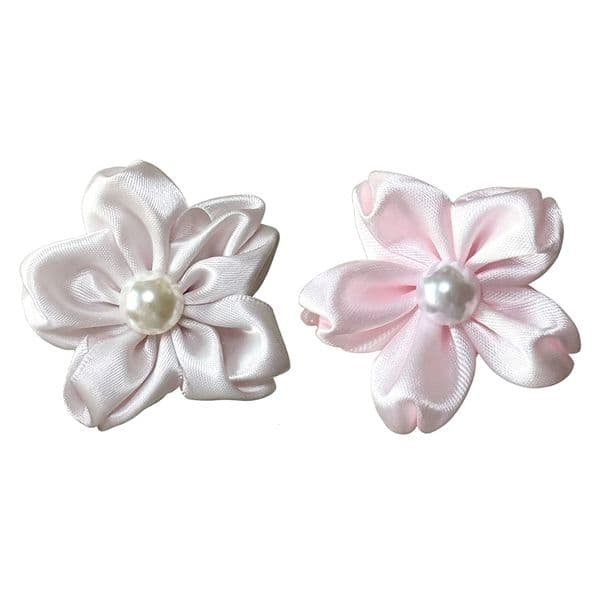 Chic Floral Decorative Hair Clip Set: Satin Cherry Blossom Design with Delicate Pearls