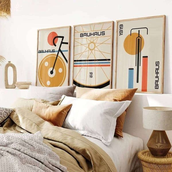 3pcs/set of Canvas Posters Mid-century Modern Bauhaus Bicycle Wall Art Prints for Living Room Home Decor Gifts 26L0602