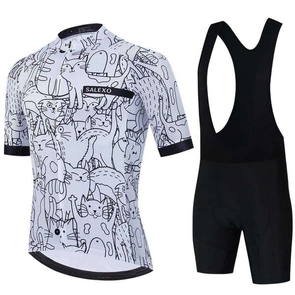 Cat Black and White Cycling Jersey Set Men's Summer Short Sleeve Bicycle MTB Bike Clothing Cartoon Ciclismo Uniform Suit 26Y0602