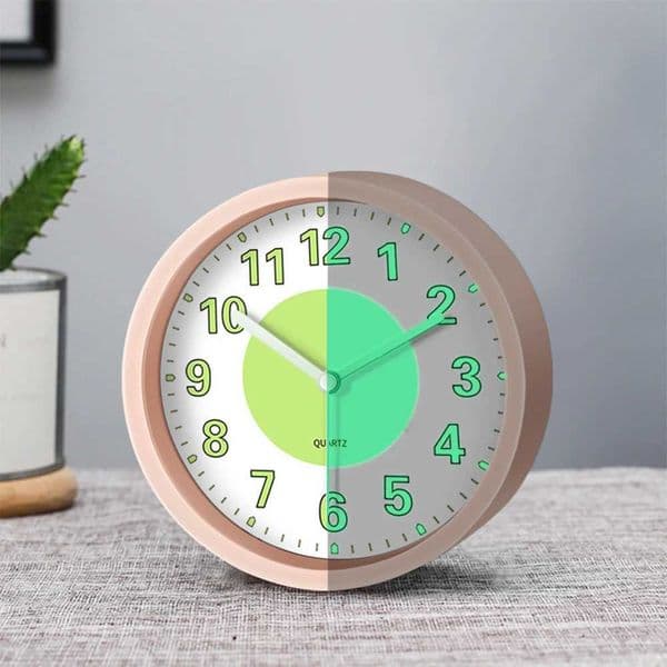 1PC Luminous Alarm Clock Round Frame Luminous Numbers Desk Wake Up Clock Ideal For Bedroom Living Room Office Nighttime DecorT260601