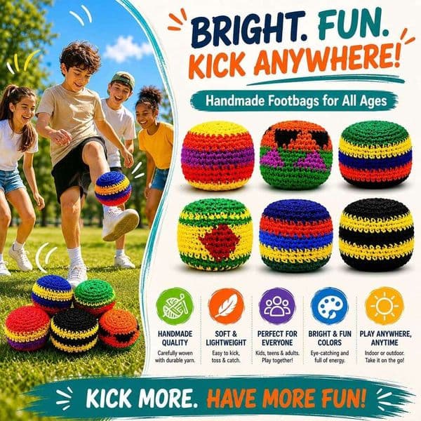 Hand Made Crochet Footbag Sports Decompression Toys New Knitted Kick Balls Kids Adults Colorful Juggling Toss Bags Handmade Footbags for Outdoor Games Party