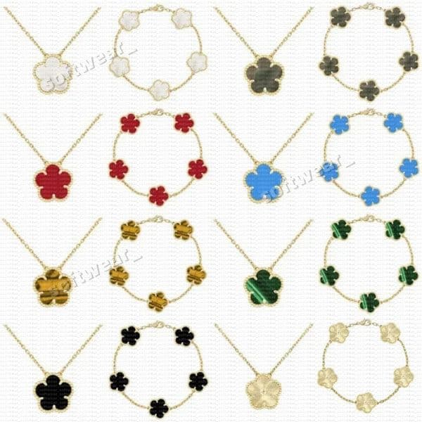 Designer women stainless steel jewelry diamond new style flower multiple colors gold sliver rose chocker high quality clover pendant necklace gifts