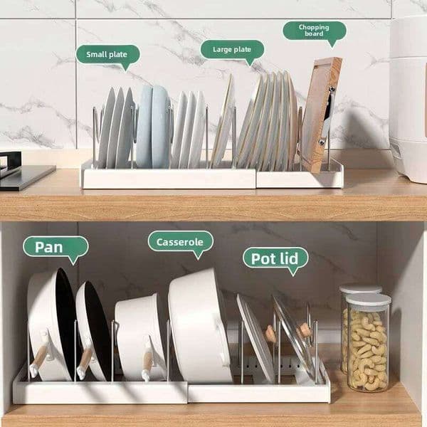Telescopic kitchen cabinet built-in under the sink adjustable pot storage rack