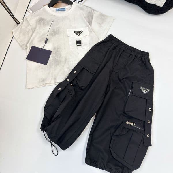 Designer Toddler Boys Outfit Set 2PCS Kids Short Sleeve T Shirts with Cargo Shorts Summer Casual Set Clothes for Infants Children