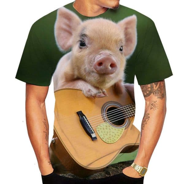 2026 New Popular Novelty Animal Pig 3D Print Round Neck T-Shirt Funny Casual Short Sleeve Men's Xxs-6X E4d