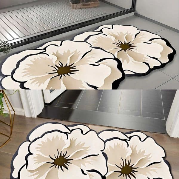 Anti-Slip VIKAMA Camellia-Shaped Absorbent Floor Mat Quick-Drying Bathroom Floor Mat for Bedroom Home Decoration L260602
