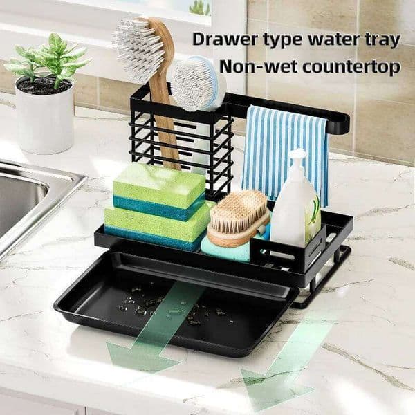 Dishcloth Holder Sponge Rack,Kitchen Sink Drainer Organizer, Wall Mounted Cleaning Brush Caddy,Scourer and Scrubber Storage