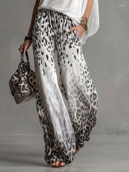 Women's Pants Missuoo Watercolor Leopard Print Elastic Waist Wide Leg Chiffon Palazzo 2026 Summer Casual Vacation Trousers