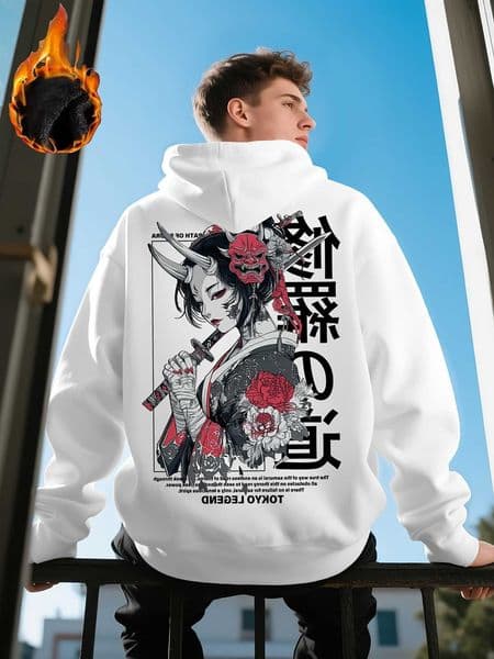 Anime Japan Samurai Strt Cherry Blossom Adult Men Women Hooded Sweatshirt Sports Winter Flce Warm Casual Daily Top Clothing D260602
