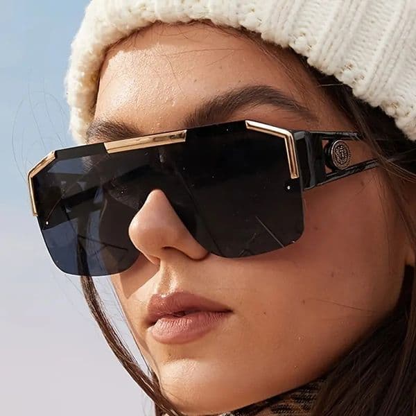 New Fashion Large Frame One-Piece Gray Glasses European And American Trendy Sports Style Transparent Sunglasses