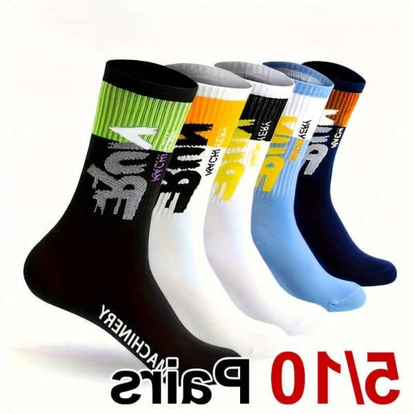 Pairs Men 5/10 Letter Printed Mid Tube Socks Street Style Sweat Absorbing Breathable All Season Casual Sports Basketball Socks H260602