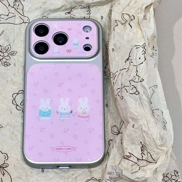 Cute Little Flower Electroplated Phone case for iPhone 16 17 Pro Max 13 14 15 Funda Miffy Rabbit Cartoon Cover New Cases
