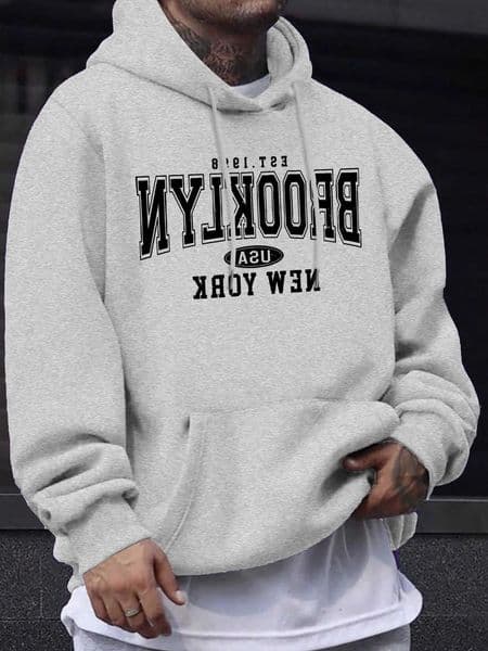 loose Men's autumn and winter casual fashion Brooklyn New York letter printed long sleeved hooded sweatshirt warm pullover M260602