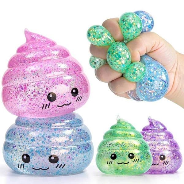 Novelty Squishy Poo Stress Ball Squishies Toys Glitter Funny Stretch Squeeze Fidget Toys for Kids Adults Fools Day Prank Gift T260602