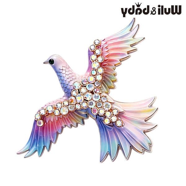 For Wulibaby Flying Pigeon Brooches Women Unisex 3-color Rhinestone Enamel Peaceful Dove Bird Animal Brooch Pin Fashion Gifts H260602