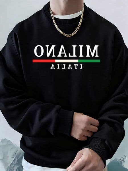 Italy Milano Flag Color Printed Men Sweatshirt Winter Flce Warm Hoodies Korean Loose Crewneck Strtwears Hip Hop Male Clothes D260602