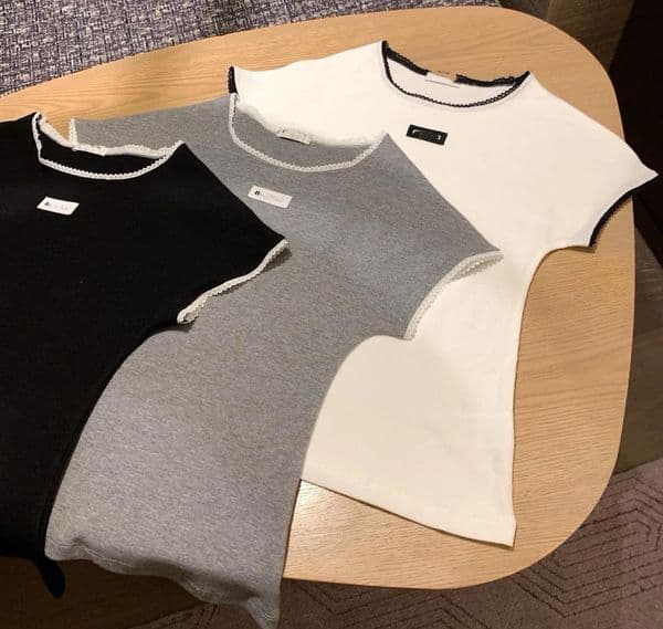 Women Sexy T Shirts Slim Fit Solid Color Lace trim Casual Crop Top Elegant Lady Summer Basic Tee