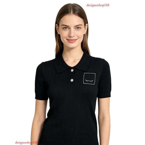 Summer Clothes Women Knit Polo Shirt With Embroidery Short Sleeve Ribbed Knitwear Top Womens Casual Tshirt Breathable Lightweight Blouse For Ladies