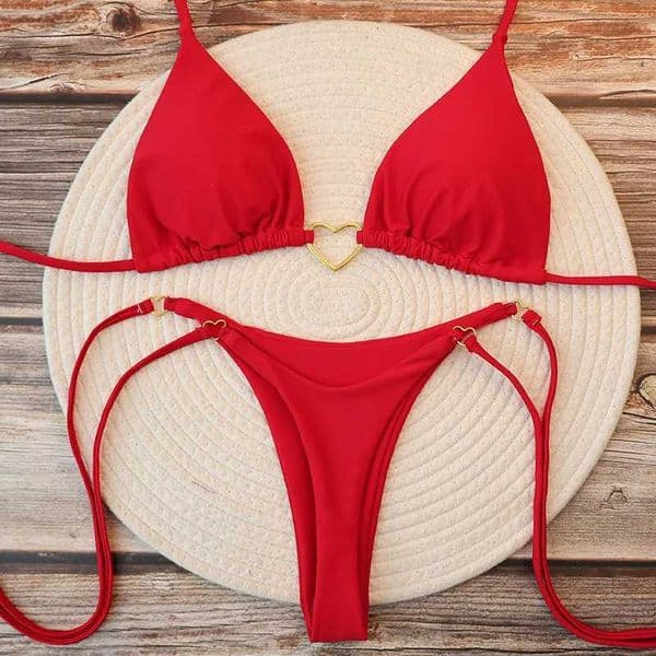 Womens Sexy Brazilian Bikini Set Halter Triangle Top Thong Bottom Two-Piece Swimsuit Heart Bathing Suit Summer Beach Swimwear C260601