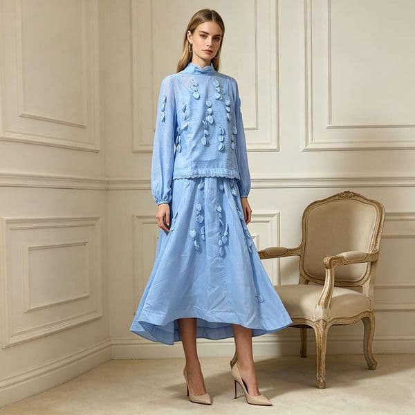 Luxury Dress Skirt Suit Artistic And Fashionable Two-Piece 2026 New Style: Stand-Up Collar Lace Top + High-Waisted Slimming Skirt Set For Women