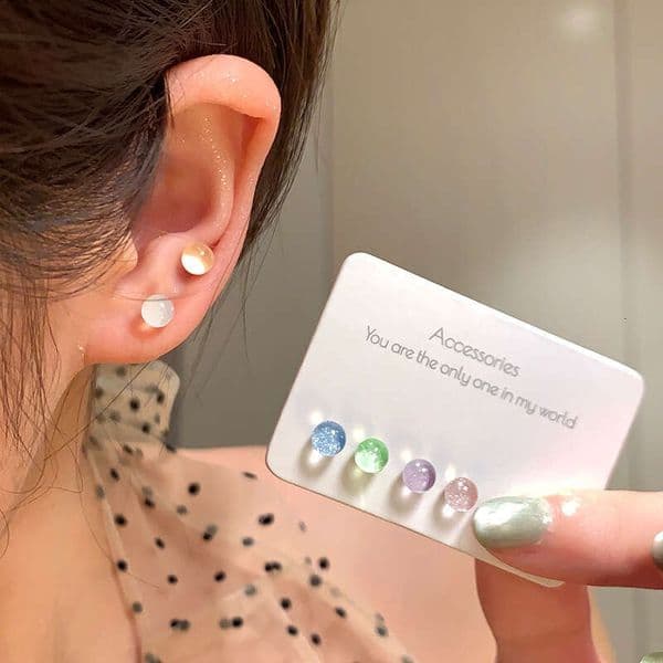 Designer Jewelry Luxury Jewelry Six-Piece Dopamine-Colored Beaded Earring Set, Small Simple With Clear And Delicate Feel, Set Of Earrings Women To Wear