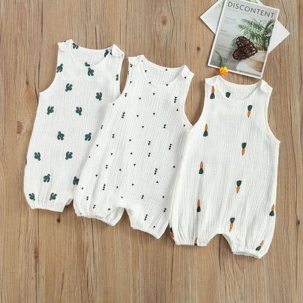 Summer Baby Boys Girls Sleeveless Romper Linen Fabric Cactus Print Playsuits Cotton Muslin Jumpsuits Children Overalls Clothing260601
