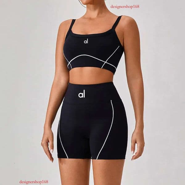 Yoga Set Women 2 Piece Leggings Outfit Sports Bra+High Waist Yoga Shorts Quick Dry Seamless Activewear Tracksuit For Gym Running Fitness Clothes Padded Tank Top
