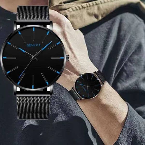 Fashion Mens Business Black Watches Luxury Stainless Steel Ultra Thin Mesh Belt Quartz Men Wrist Casual Classic Male Watch