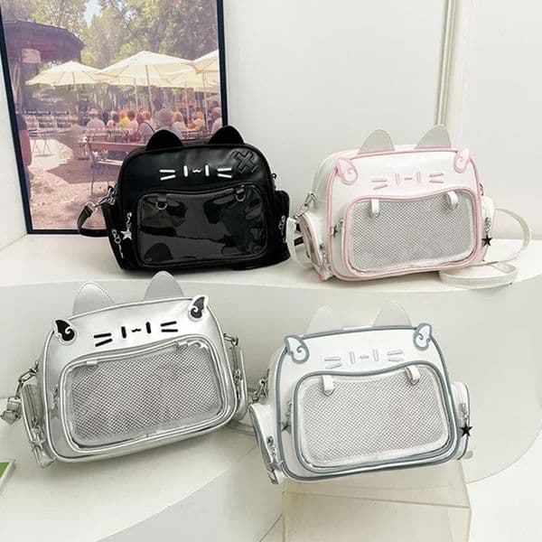 Womens Fashion Backpacks Y2K Style Japan Kawaii Cat Ita Bag PU Cute Girls Transparent Pocket Aesthetic Shoulder Crossbody Bags 260602