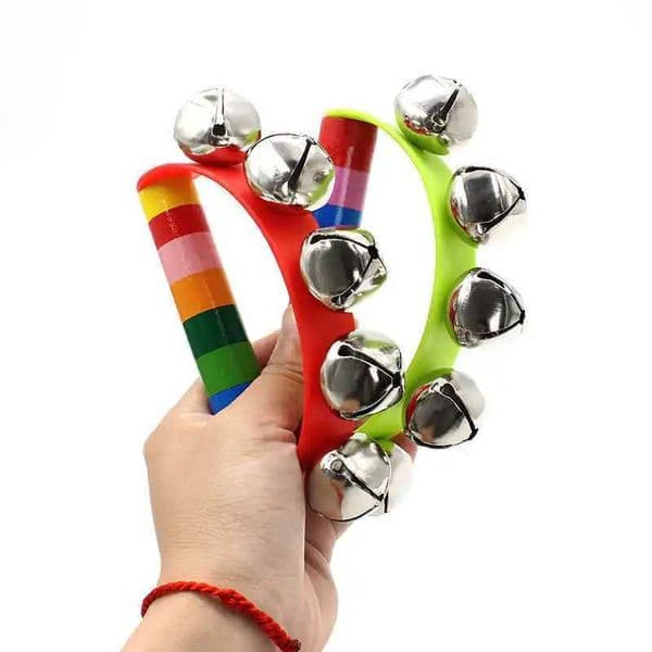 Rainbow Hand Jingle Bells Wooden Handle Percussion Instruments Musical Shaking Toys Adults Kids Boys Girls Party Favors Gifts L260602T5WL