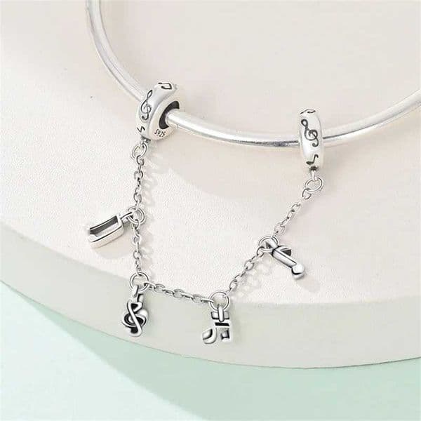 Music Musical Notes Chain 925 Sterling Silver Earphone Tape Dangle Charms Beads Pendant Fit Bracelet Necklace DIY Jewelry Gift C260602