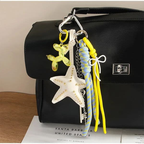 Starfish Bag Pendant Cute Leopard Bear Rainbow Leather Decorative Keychain Fashion Braided Rope Bag Gift All-purpose Accessory 260601