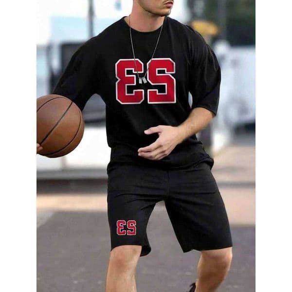 Men's 23 Print T-Shirt Set Casual Two-Piece Outfit Short Slve T with Drawstring Waist Shorts for Sports 26Y0525 D260602