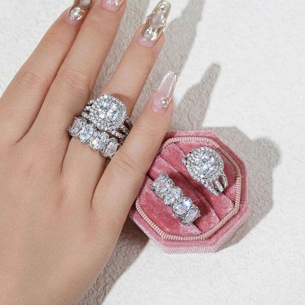 Gorgeous 2Pcs CAOSHI Set of Rings for Women Brilliant Zirconia Finger Jewelry for Engagement Party High-quality Accessories L260602