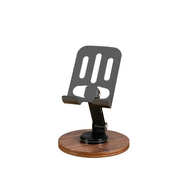 Wood grain phone holder, desktop metal rotating walnut wood lazy person universal tablet for watching TV, folding, portable live broadcast stand