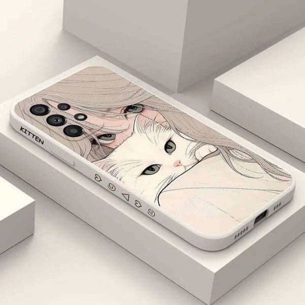 Beauty And Cat Case For Samsung Galaxy A73 A53 A33 A23 A13 A03 A72 A52 A52S A32 A22 A12 A02 A02S A71 A51 A31 A21S 4G 5G Cover
