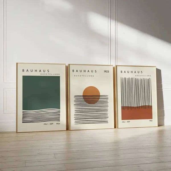 3pcs/set Abstract Orange Beige Bauhaus Canvas Print Mid-century Geometric Wall Art Poster Modern Living Room Bohemian Home Decor 26L0602