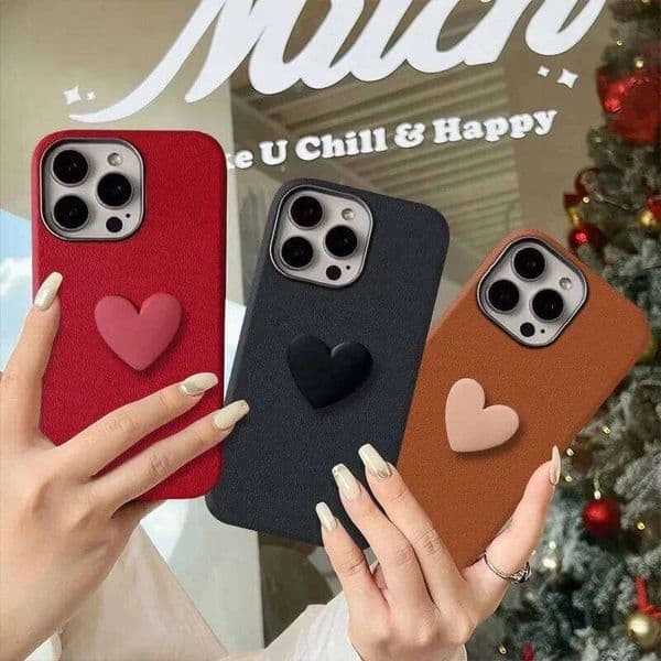Fashion 3D Doll Love Heart Case Compatible for IPhone 13 11 12 Pro 15 16 14 Plus XR XS X Max Texture Leather Cover