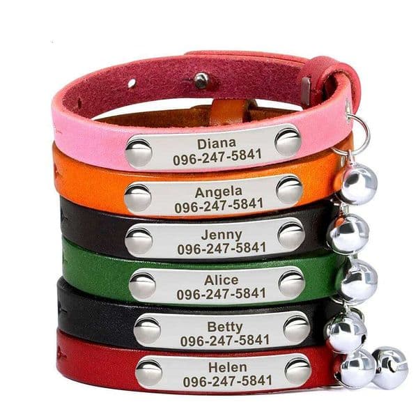 Engraved Cat Name Soft Leather Adjustable Kitten Collar Custom Puppy Necklace Anti-Lost Pet Accessories for Small Dogs 26L0602