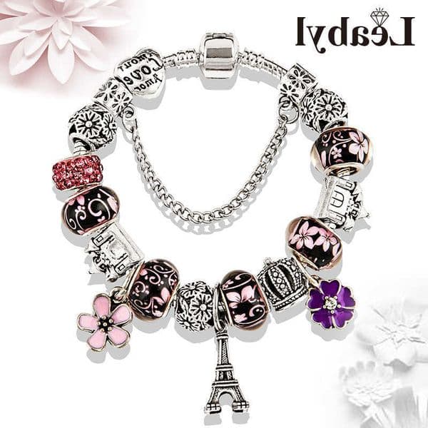 Colors Paris 5 Eiffel Tower Bead Brelet Cute Flower Crystal Charm Brelets Bangles for Women Diy Jewelry Gift S260602