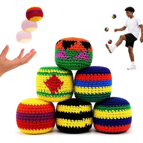 Hand-Made Crochet Footbag Sports Decompression Toys New Knitted Kick Balls Kids Adults Colorful Juggling Toss Bags Handmade Footbags for Outdoor Games Party