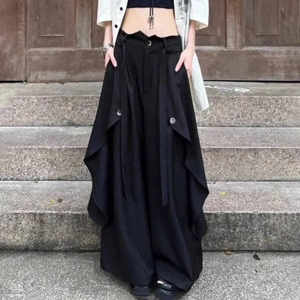 Gothic Harajuku Y2k Skirt Japanese Irregular Stitching Samurai Hakama Genderless Streetwear Campus Valentines Pants Unisex dongdumaoyi