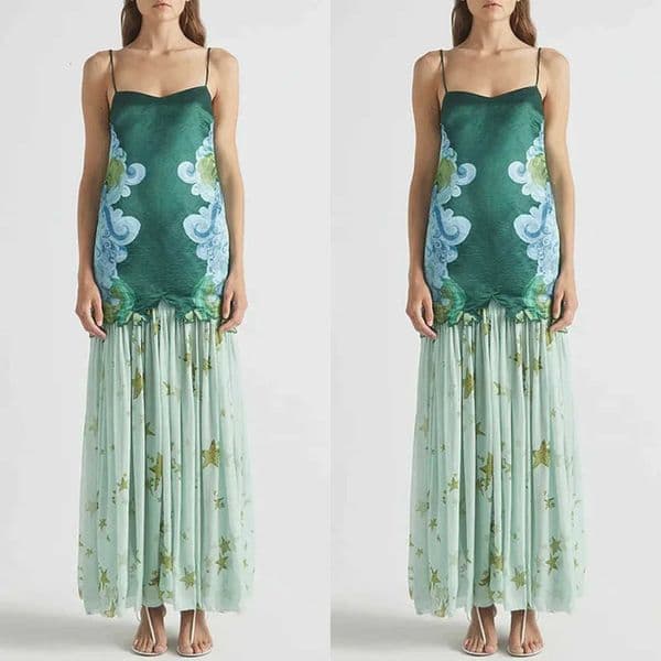 Vacation Chiffon Long Skirt Womens Casual Suit Pattern Print Elegant Party Outfit Summer Off Shoulder Camisole Top Sexy 2pc Set L260529