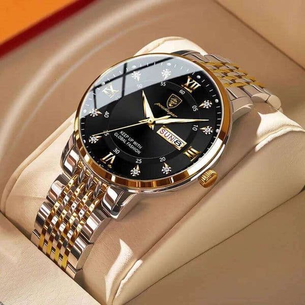 POEDAGAR Men Watches Stainless Steel Push Button Hidden Clasp Week Date Waterproof Luminous Top Brand Luxury Quartz Wristwatch 26L0603