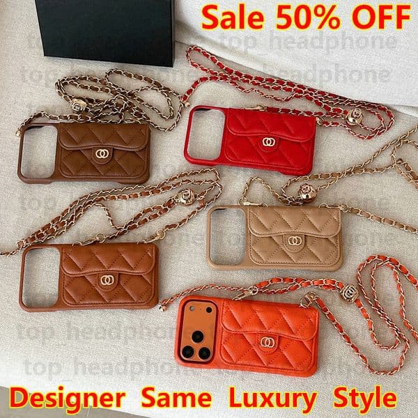 For iPhone17 Pro Max Cases Women Crossbody Leather Phone Case Designer iPhone Case Apple iPhone14 Pro Max 13 12 14 Plus Wallet Card Holder Cases Cover Shoulder Chain