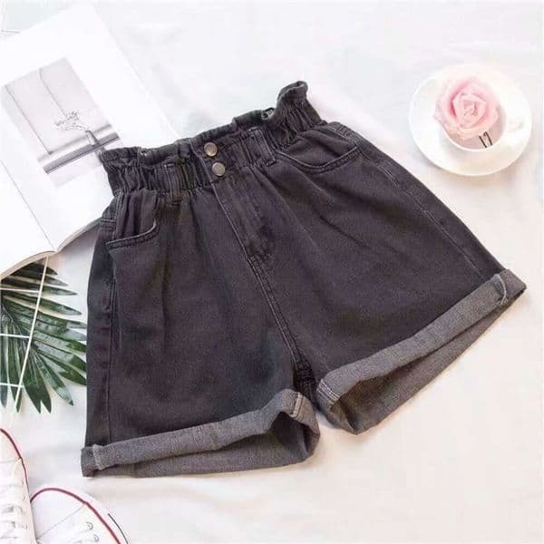 Women's Plus-Size Denim Shorts With Elastic Waist, Korean Style, Slimming, Loose Wide-Leg A-Line Hot Pants For Trendy Women A4d