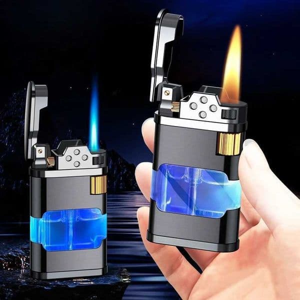 TikToks Same Transparent Oil Tank Metal Iatable Lighter Personali Retro Grinding Wheel Side Slip Mens Smoking Item GiftJ260603