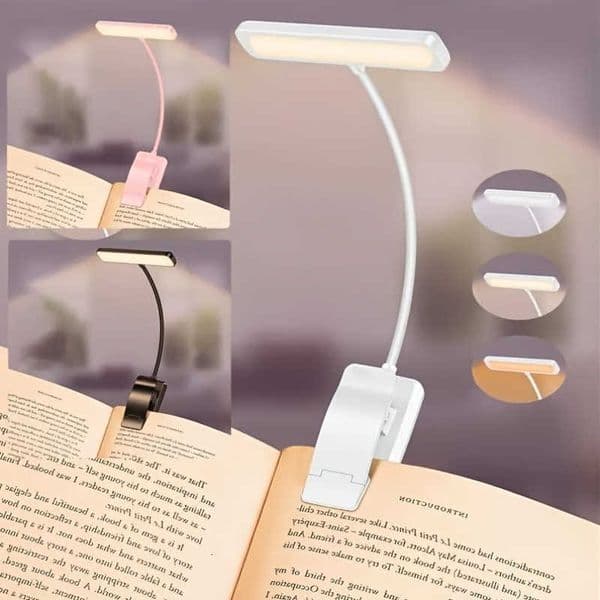 Portable USB Flexible Rechargeable Night Reading Lamp Easy Clip 3-Color Warm Cool White Daylight Book Light M260603